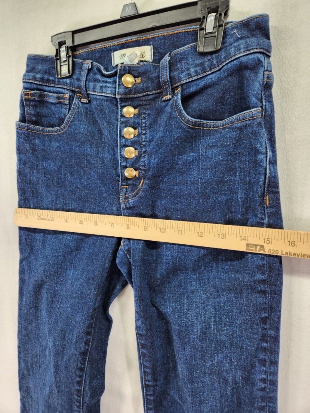 Madewell Womens 25  (26x25) Kick Out Jeans Button Fly Dark Wash Flare Crop Denim - Picture 5 of 16